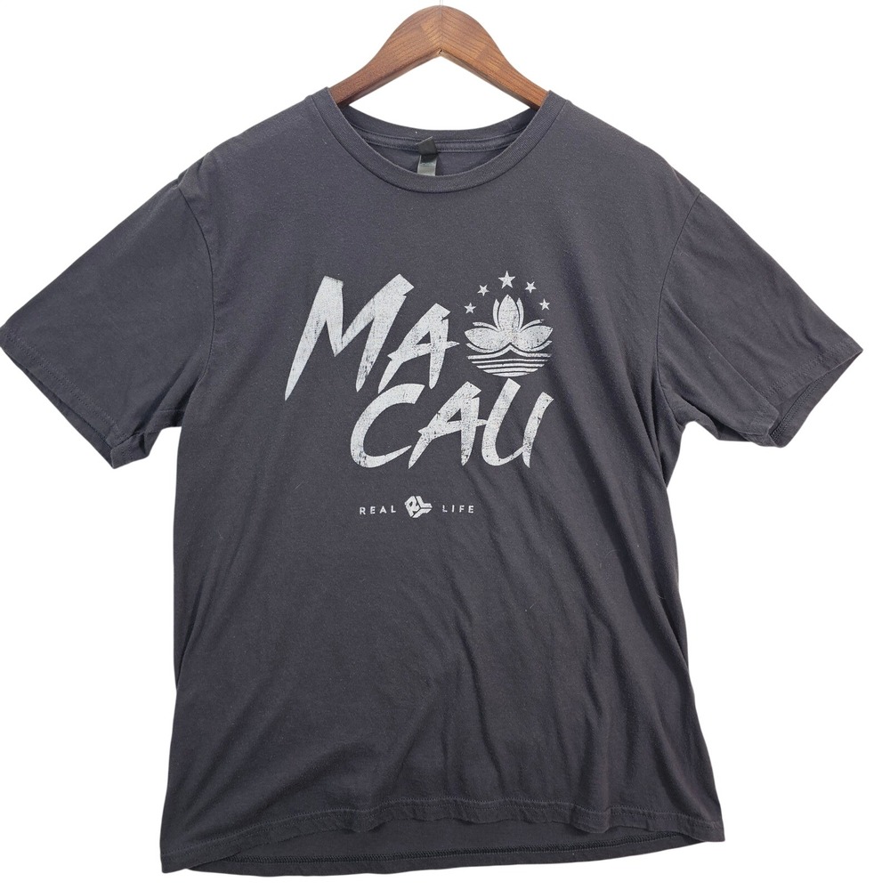 District Made Mens Macau Real Life T-Shirt Gray NLC Religious Graphic Tee Size M